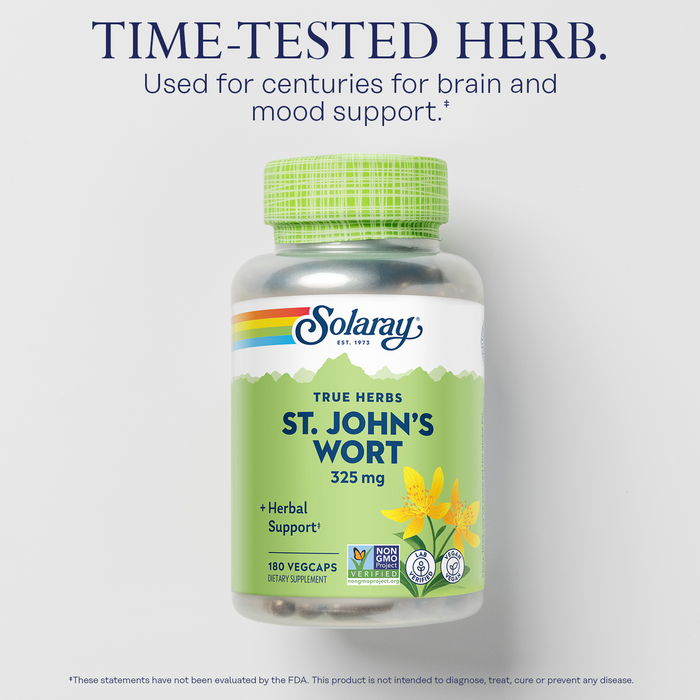 Solaray St Johns Wort 325 mg Whole Aerial - Health and Mood Support Supplement - 60-Day Money Back Guarantee - Non-GMO, Vegan, Lab Verified