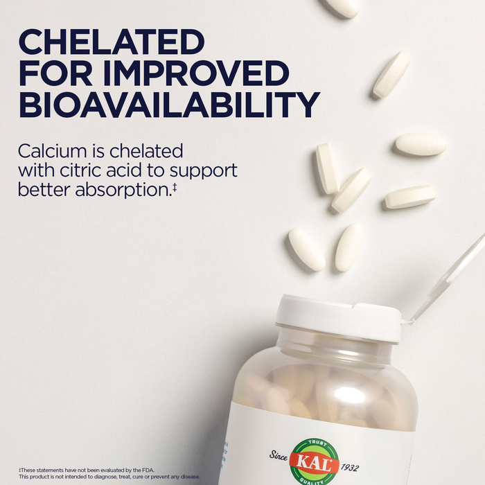 KAL Calcium Citrate 1000mg Teeth & Bone Health, Nervous, Muscular & Cardiovascular System Support Lab Verified (180 CT)