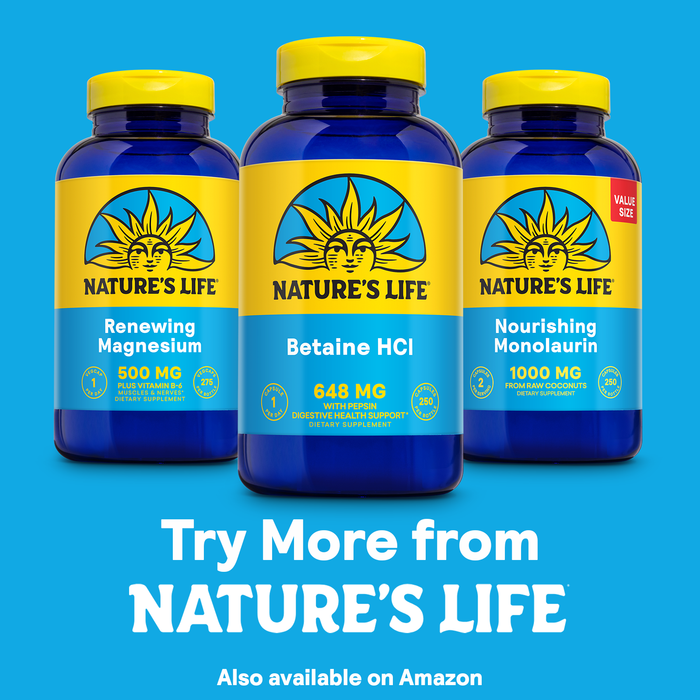 NATURE'S LIFE Betaine HCL with Pepsin - Digestive Health Formula with Digestive Enzymes for Gut Health Support - High Potency Hydrochloric Acid Supplement, 60-Day Guarantee, 250 Servings, 250 Capsules