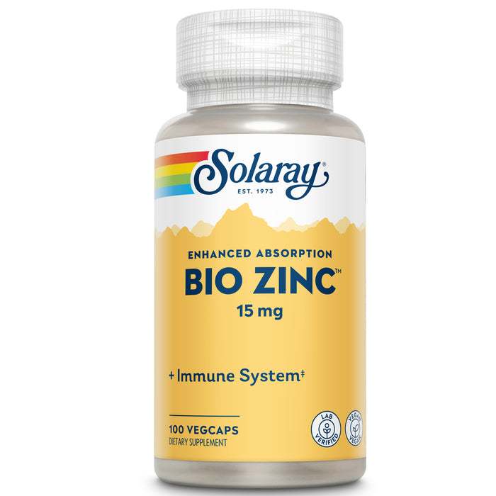 Solaray Bio Zinc 15 mg | Triple Zinc Complex for Healthy Immune System, Endocrine & Cell Function Support | 100 VegCaps