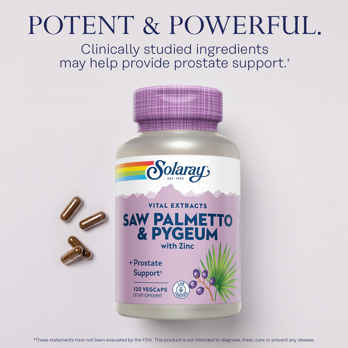 SOLARAY Saw Palmetto and Pygeum - Saw Palmetto for Men and Pygeum Bark - With Zinc, Vitamin B6, Pumpkin Seed and Amino Acids - Prostate Supplements for Men w/ Beta Sitosterol