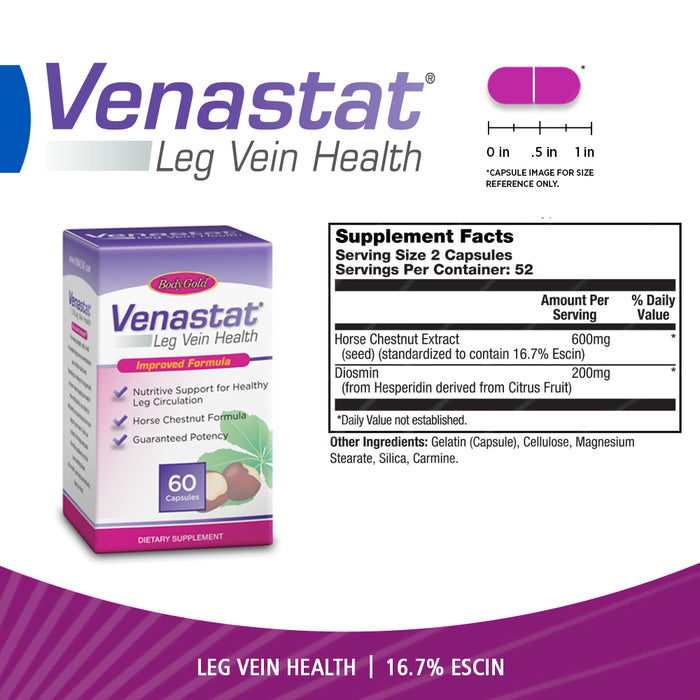 Body Gold Venastat Leg Vein Health, Bonus Pack 60+45, Capsules , 105 ea