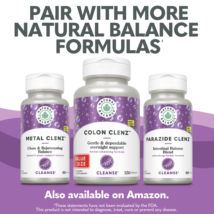 Natural Balance Colon Clenz | Herbal Colon Cleanse, Detox Cleanse, and Digestive Health Supplement - Gentle and Dependable Overnight Formula - 60-Day Guarantee (150 Servings, 150 VegCaps)