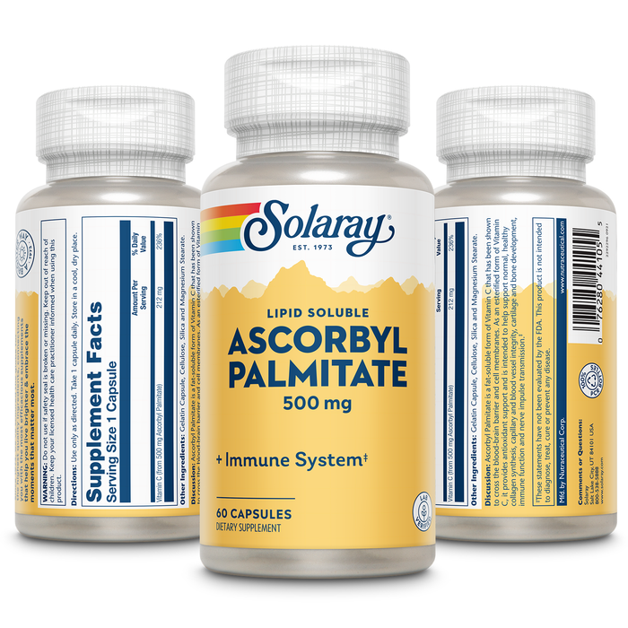 Solaray Ascorbyl Palmitate Vitamin C 500mg | Antioxidant, Immune Function, Bone, Joint & Nerve Health Support | 60 Caps