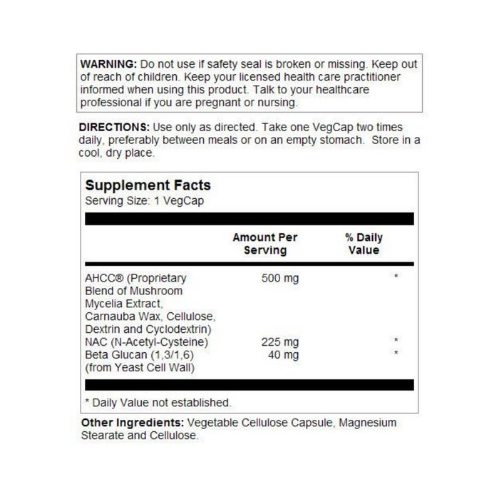 Solaray AHCC + NAC & Beta Glucan, Veg Cap (Btl-Plastic) | 30ct