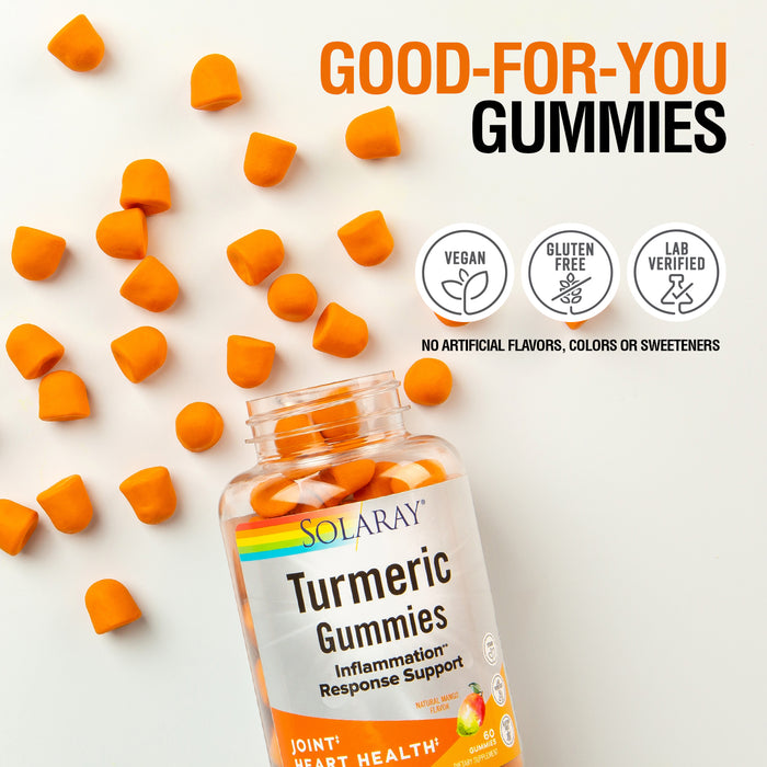 Solaray Turmeric Gummies w/ Ginger | Healthy Heart & Inflammation Response Support | Vegan, Gluten Free | 30 Serv, 60 Ct