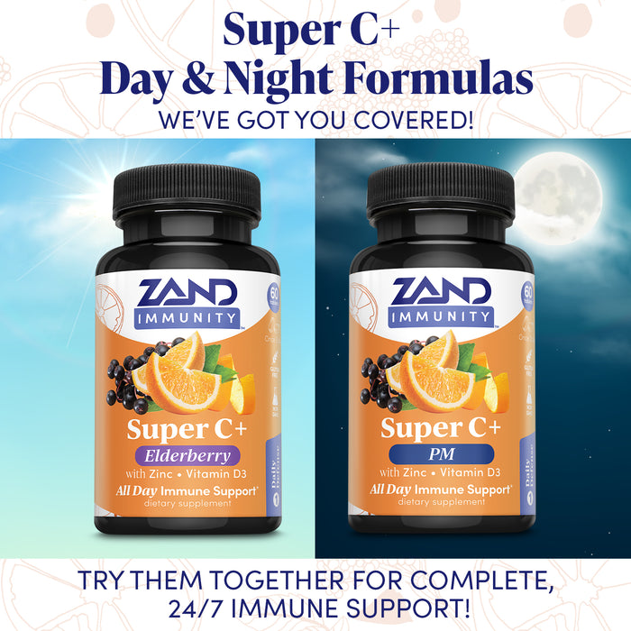 Zand Immunity Super C+ with Elderberry, All Day Immune Support with 1000mg PureWay-C Vitamin C, Plus Zinc & Vitamin D-3, Enhanced Absorption, 60 Tablets, 30 Servings