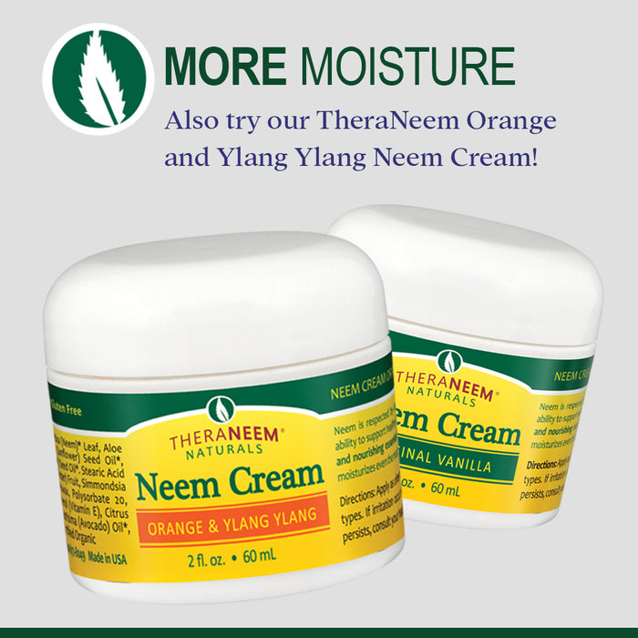 Theraneem Naturals Neem Cream | Moisturizes Dry, Damaged & Sensitive Skin | Certified Organic Neem Oil & Leaf Extract | Original Vanilla, 2 fl. oz