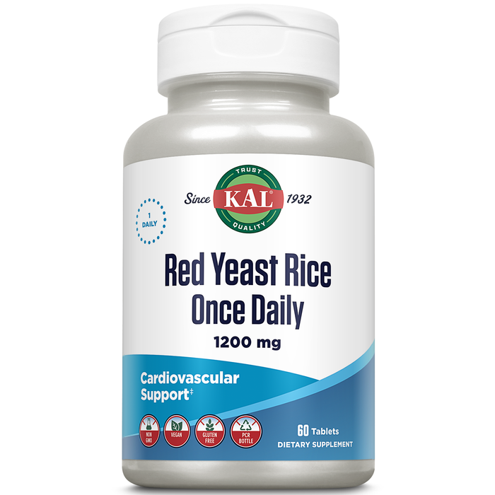 KAL Red Yeast Rice Once Daily 1200mg. Capsules With Unsaturated Fatty Acids, Amino Acids & Phytonutrients Rapid Disintegration, 60 Count