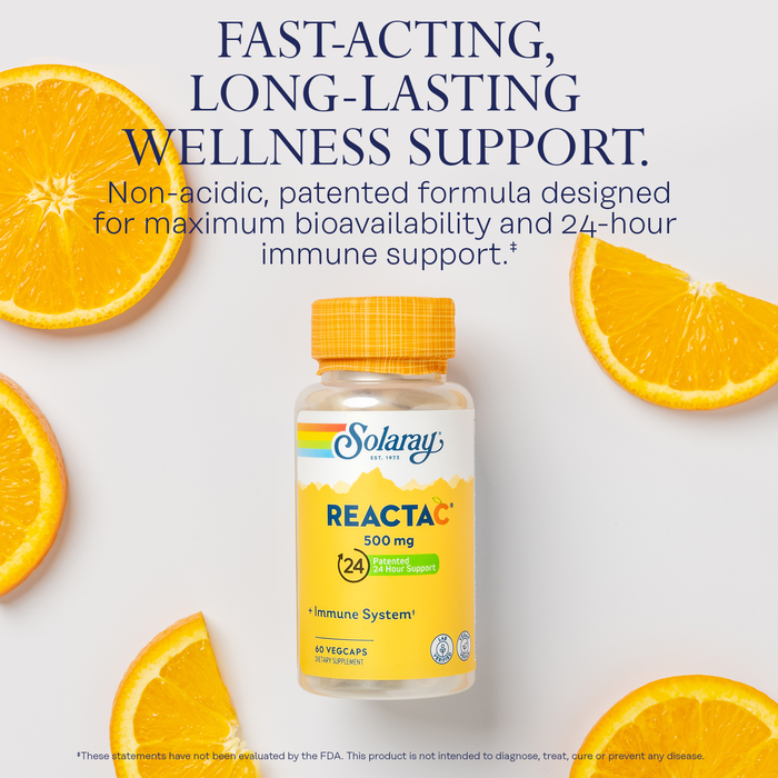 Solaray Reacta-C with Vitamin C 500mg - 200mg Bioflavonoid Concentrate, Immune Defense Vitamins - Patented 24 Hour Immune Support Supplement - Vegan - 60 Capsules, 60 Servings