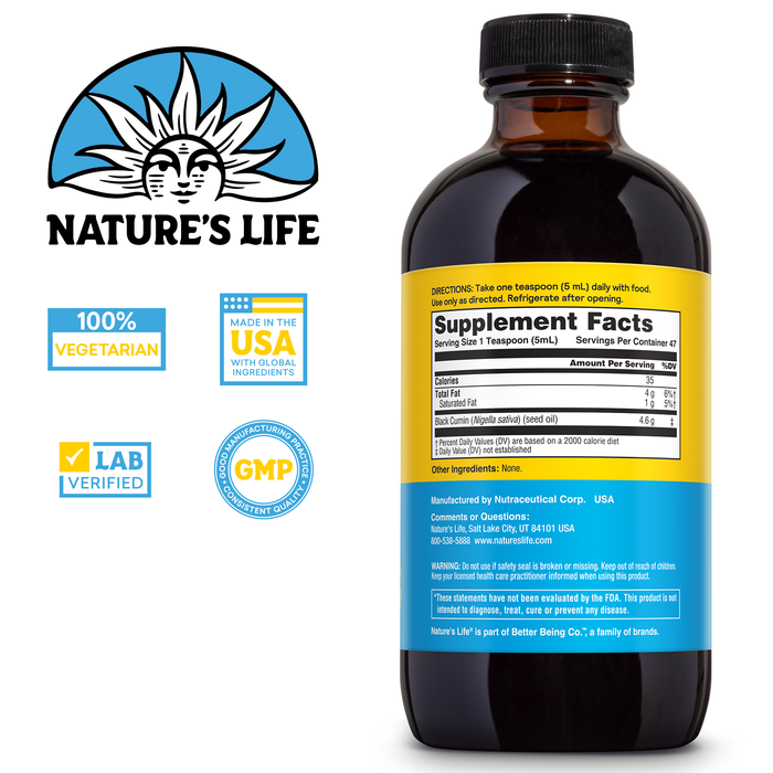 Natures Life Black Seed Oil, Cold-Pressed Black Cumin Seed Oil - Joint, Digestive Health, and Immune Support - Lab Verified, 60-Day Money-Back Guarantee - 47 Servings, 8 Fl. Oz.