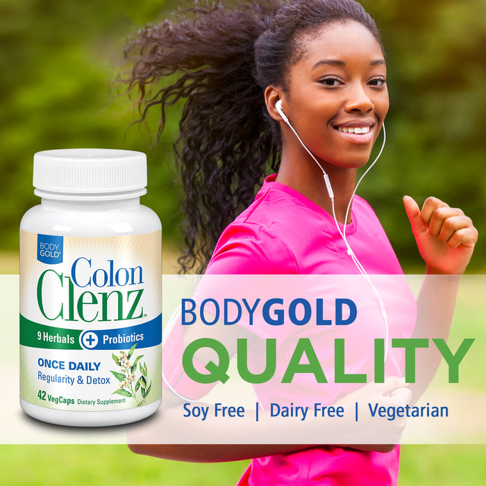 BodyGold Colon Clenz Regularity & Detox Formula Once Daily Support with 9 Herbs + Active Probiotics