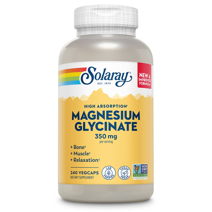 SOLARAY Magnesium Glycinate Capsules, Chelated Magnesium Bisglycinate w/ BioPerine, Higher Absorption Magnesium Supplement - Bones, Muscles, Heart Support, Vegan