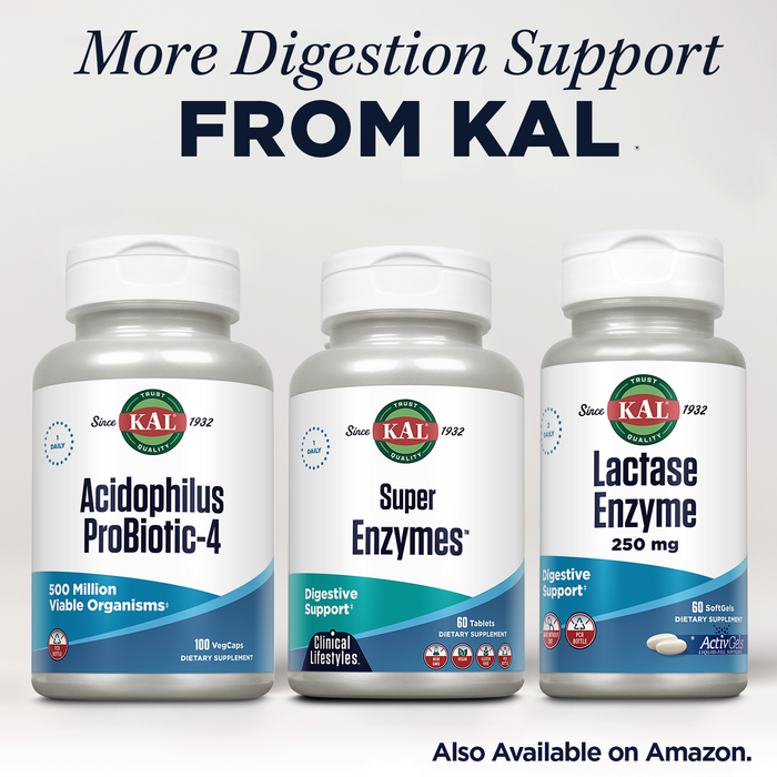 KAL Super Enzymes - Digestive Enzymes Tablets - Gut Health Supplements with Betaine HCl, Bromelain, Papaya Enzyme, Peppermint and Ginger, Gluten Free, Vegan, 60-Day Guarantee, 60 Servings, 60 Tablets