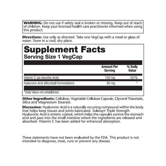 Solaray Triple Strength Hyaluronic Acid 60mg | 30 VegCaps