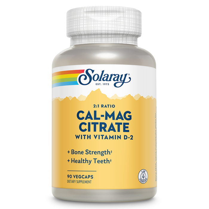 Solaray Calcium Magnesium Citrate 2:1 Ratio - Calcium Supplements for Women and Men w/ Magnesium and Vitamin D 2 - Bone Health, Muscle and Nerve Support - Vegan, 60-Day Guarantee, 15 Serv, 90 VegCaps