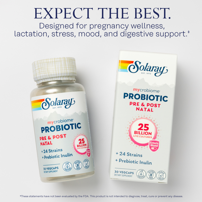 Solaray Mycrobiome Probiotic Pre and Post Natal Formula, Prenatal Probiotics for Women,  Pregnancy Wellness, Lactation, Stress, Mood, and Digestive Support, 25 Billion CFU, 30 Servings, 30 VegCaps