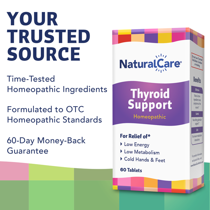 NaturalCare Thyroid Support Homeopathic, Relieves Low Energy, Low Metabolism, Cold Hands & Feet & Other Symptoms,* Advanced Formula Made to OTC Homeopathic Standards, 60 Servings, 60 Tabs