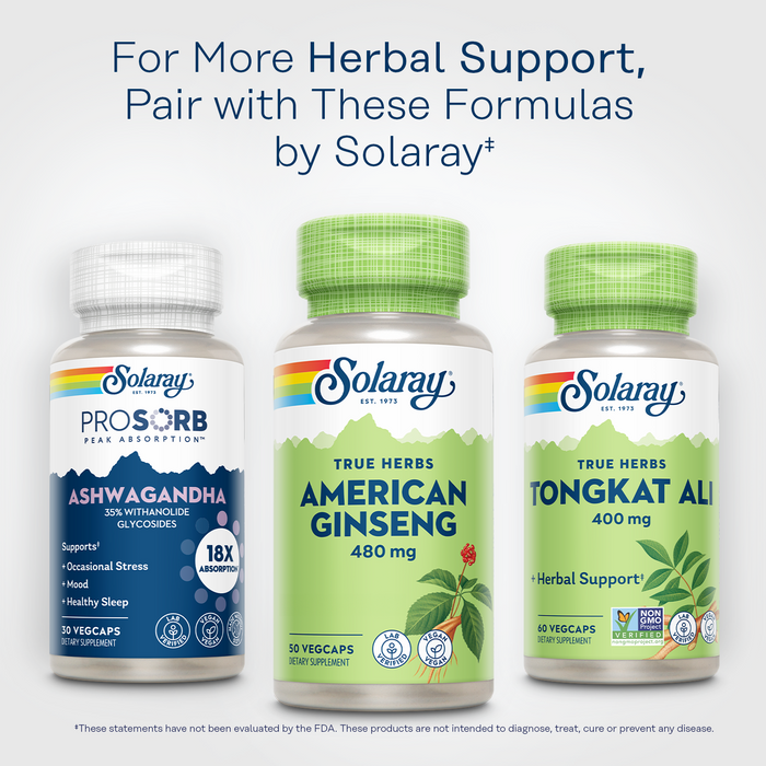 Solaray American Ginseng 480 mg | Adaptogenic Herb | Healthy Mood, Energy & Physical Endurance Support | 50 VegCaps