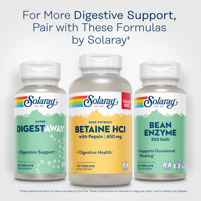 SOLARAY Bean Enzyme 300 GalU - Alpha Galactosidase Digestive Enzymes for Women and Men - Digestive Health Supplement - Supports Occasional Bloating and Gas Relief for Adults - 60 Servings, 60 VegCaps