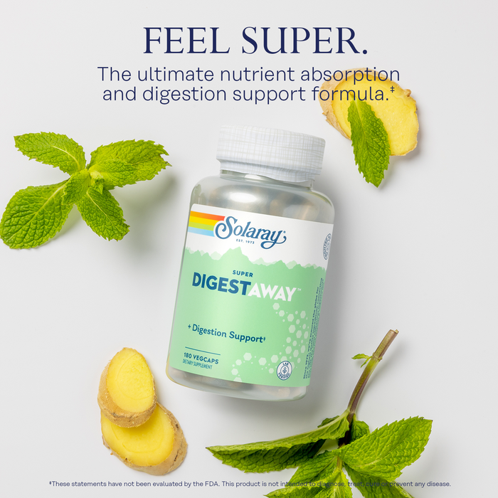 Solaray Super Digestaway Digestive Enzymes - Pancreatin, Papain, Ginger, Pepsin, Betaine HCl, Aloe Vera, and More - Digestion & Nutrient Absorption Support - Lab Verified - 180 VegCaps