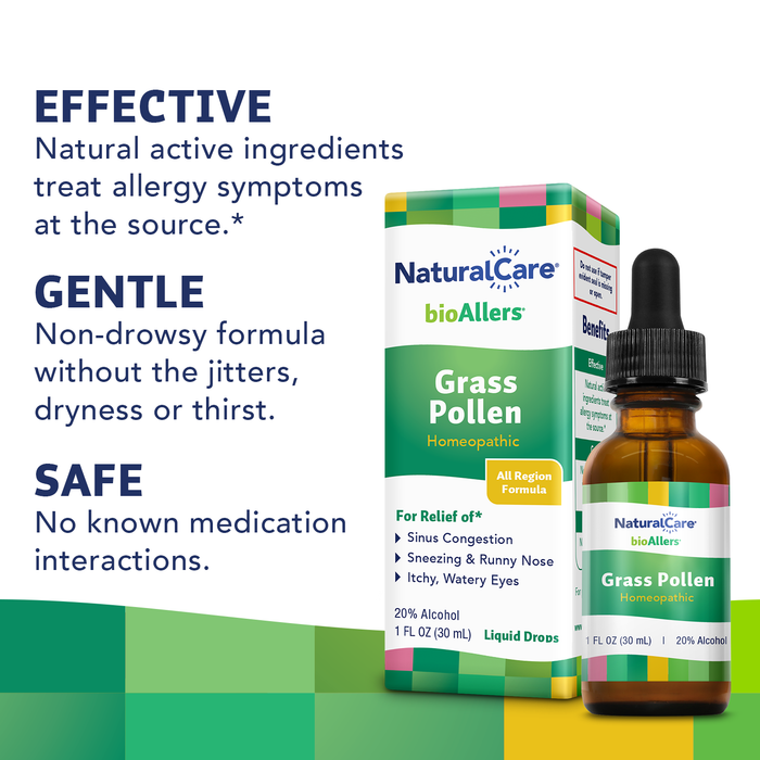 NaturalCare Grass Pollen Homeopathic, Homeopathic Allergy Relief of Sinus Congestion, Sneezing & Runny Nose, Itchy, Watery Eyes -  60 Day Money-Back Guarantee, 1 FL OZ