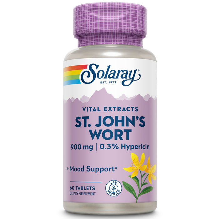 SOLARAY St Johns Wort 900 mg - Once Daily Mood Support Supplement - Mood Enhancer Standardized to 0.3% Hypericin - Helps Support a Naturally Positive Outlook, 60-Day Guarantee, 60 Servings, 60 Tablets