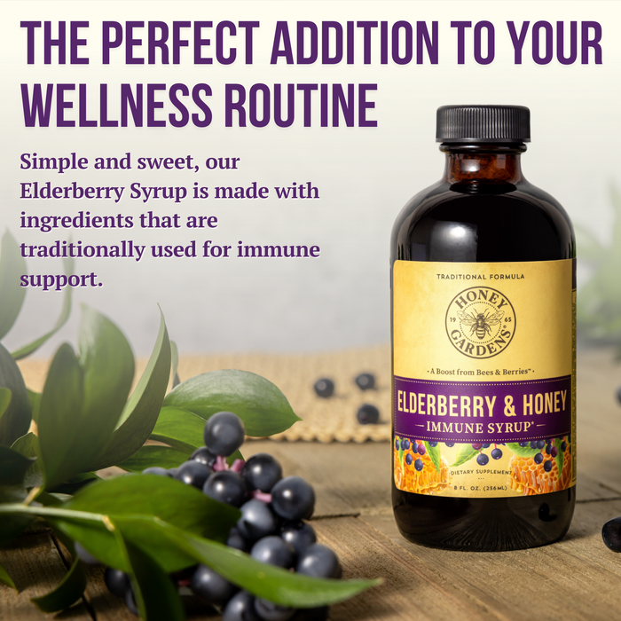 Honey Gardens Elderberry Syrup with Grade A Raw Honey, Propolis, Organic ACV & Elderberries | Traditional Immune Formula w/Echinacea  | Made in the USA