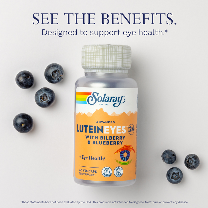 SOLARAY Advanced Lutein Eyes 24 mg - Lutein and Zeaxanthin Supplements - Eye Health Support with Blueberry and Bilberry Extract - Vegan, 60-Day Guarantee, Lab Verified - 60 Servings, 60 VegCaps (60 Servings, 60 VegCaps)