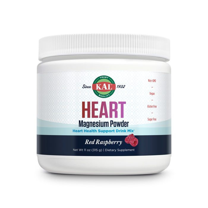 KAL Heart Magnesium Powder, Red Raspberry Flavor, Heart Health Support, Magnesium Drink Mix, Magnesium Supplement, Sugar Free, 70 Servings, 11 OZ