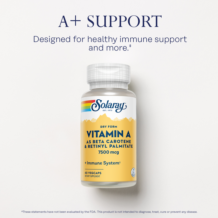 Solaray Dry Form Vitamin A - Vitamin A as 60% Beta Carotene and 40% Retinyl Palmitate with Carrot Powder - Eyes, Antioxidant Activity, and Immune System Support -  60 Servings, 60 VegCaps