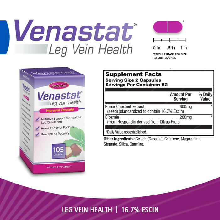 Body Gold Venastat Leg Vein Health, Bonus Pack 60+45, Capsules , 105 ea