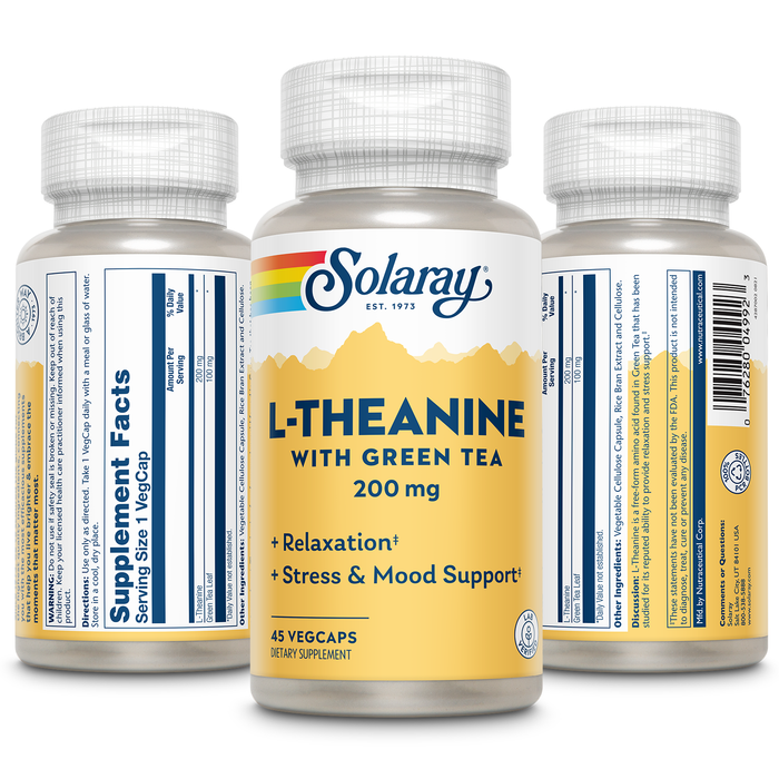 Solaray L-Theanine - 45 VegCaps - 200 mg + 100 mg Green Tea Leaf