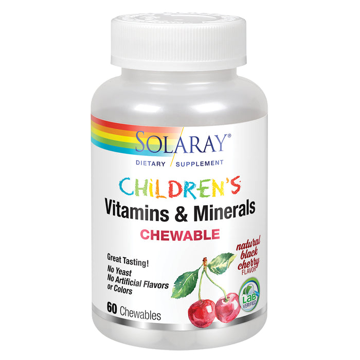 Solaray Childrens Vitamins & Minerals Complete Multivitamin for Kids Great Black Cherry Flavor (076280047974) (60 Chews, 30 Serv)