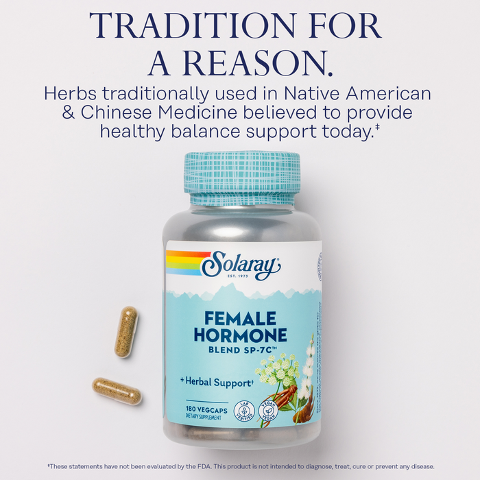 Solaray Female Hormone Blend SP-7C, Herbal Blend Includes Black Cohosh, Dong Quai, Passion Flower, Saw Palmetto, Wild Yam & More 180 VegCaps