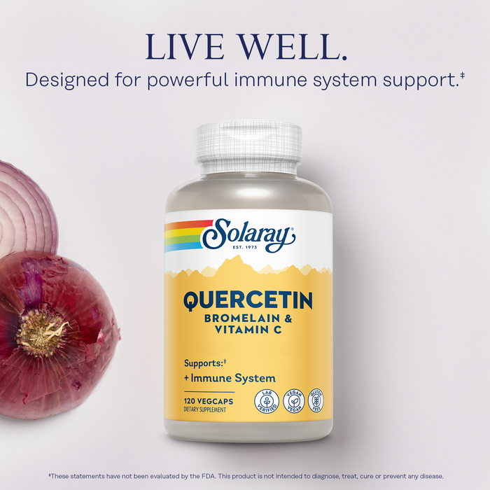 SOLARAY Quercetin with Bromelain and Vitamin C - Immune Support Supplement - Antioxidant and Heart Health Complex with Quercetin 500mg and 1235mg Vit C - Vegan, 60-Day Guarantee, 60 Serv, 120 VegCaps (120 CT, 40 Serv)