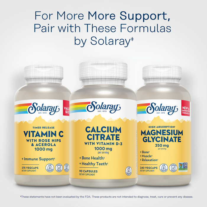 Solaray Calcium Citrate with Vitamin D3 1000mg - Bone Strength and Healthy Teeth Support - Gentle Digestion Formula - Lab Verified, 60-Day Guarantee - 15 Servings, 90 Capsules