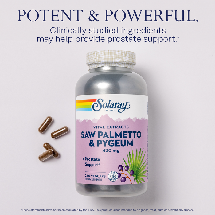 SOLARAY Saw Palmetto and Pygeum - Saw Palmetto for Men and Pygeum Bark - With Zinc, Vitamin B6, Pumpkin Seed and Amino Acids - Prostate Supplements for Men w/ Beta Sitosterol