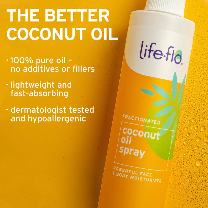 Life-flo Fractionated Coconut Oil Spray, Refined Liquid Coconut Oil for Skin Care, Hair Care, Lightweight Moisturizer, All Skin Types, Hypoallergenic, 60-Day Guarantee, Not Tested on Animals, 8oz