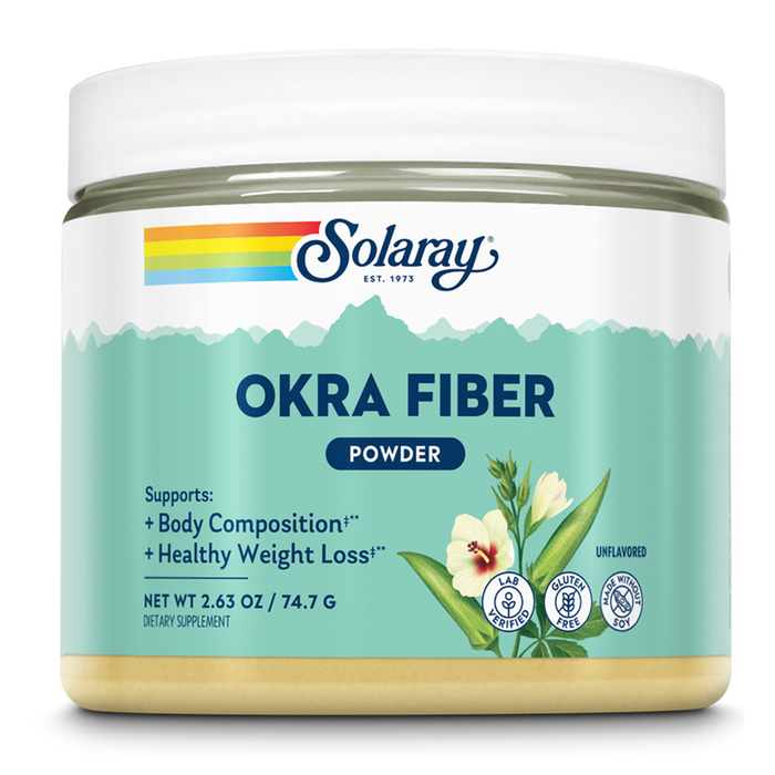 SOLARAY Okra Fiber Powder - Digestion Supplement - Supports Body Composition and Healthy Digestion - Helps Reduce Fat and Calorie Absorption - Unflavored, Gluten Free, Vegan - 30 Servings, 2.63oz