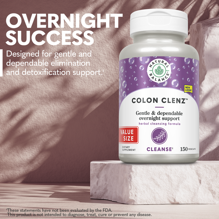 Natural Balance Colon Clenz | Herbal Colon Cleanse, Detox Cleanse, and Digestive Health Supplement - Gentle and Dependable Overnight Formula - 60-Day Guarantee (150 Servings, 150 VegCaps)