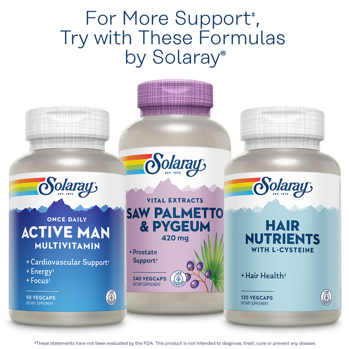 Solaray Saw Palmetto Berry 1110 mg, Organic Saw Palmetto for Men, Healthy Prostate Support from Fatty Acids & Plant Sterols, Non-GMO, Vegan & Lab Verified, 60-Day Guarantee, 50 Servings, 100 VegCaps