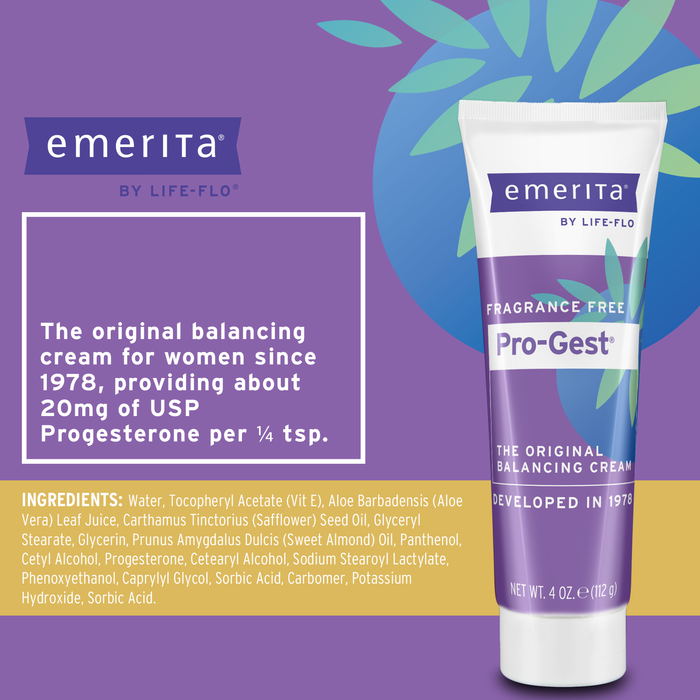 Emerita by Life-flo Pro-Gest Balancing Cream - Progesterone Cream for Women - Original Balancing Cream with USP Progesterone from Wild Yam, Fragrance Free, Made Without Parabens, 60-Day Guarantee, 4oz (4 oz)