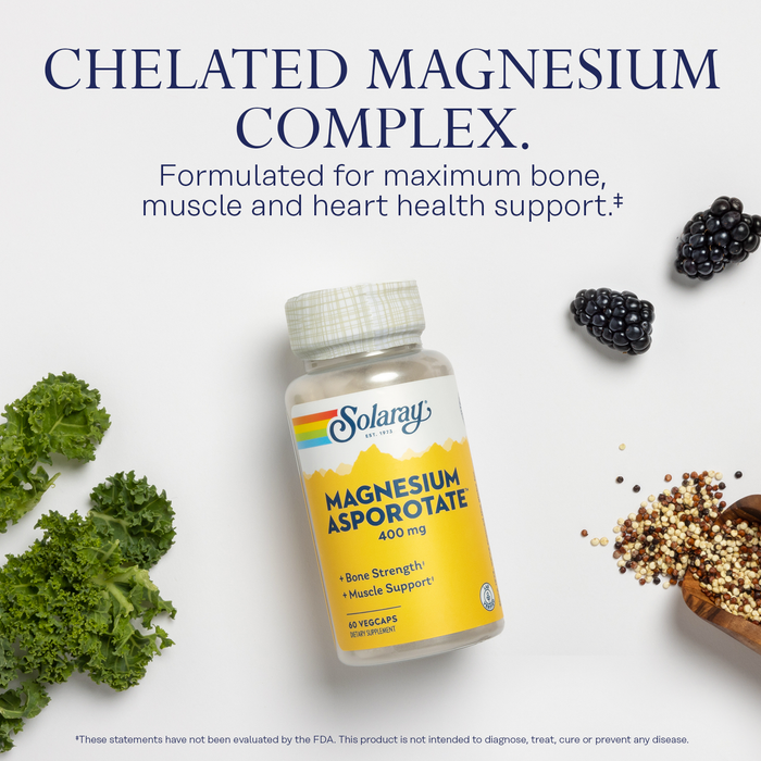 SOLARAY Magnesium Asporotate - Chelated Magnesium 400mg w/ Magnesium Citrate, Orotate and Aspartate - Bone Health, Muscle, Heart Health and Relaxation Support, 60-Day Guarantee, 30 Serv, 60 VegCaps (60 CT)