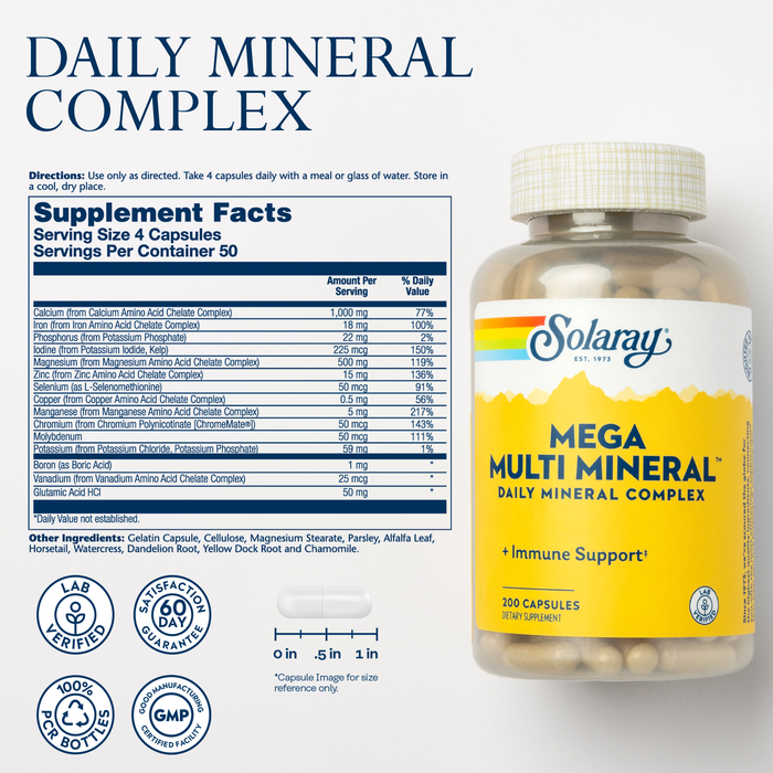 Solaray Mega Multi Mineral (50 Servings, 200 Capsules)