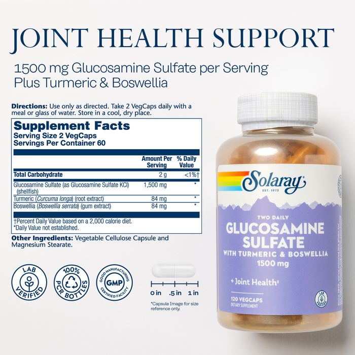 Solaray Glucosamine Sulfate Capsules, 1500mg, 120 Count