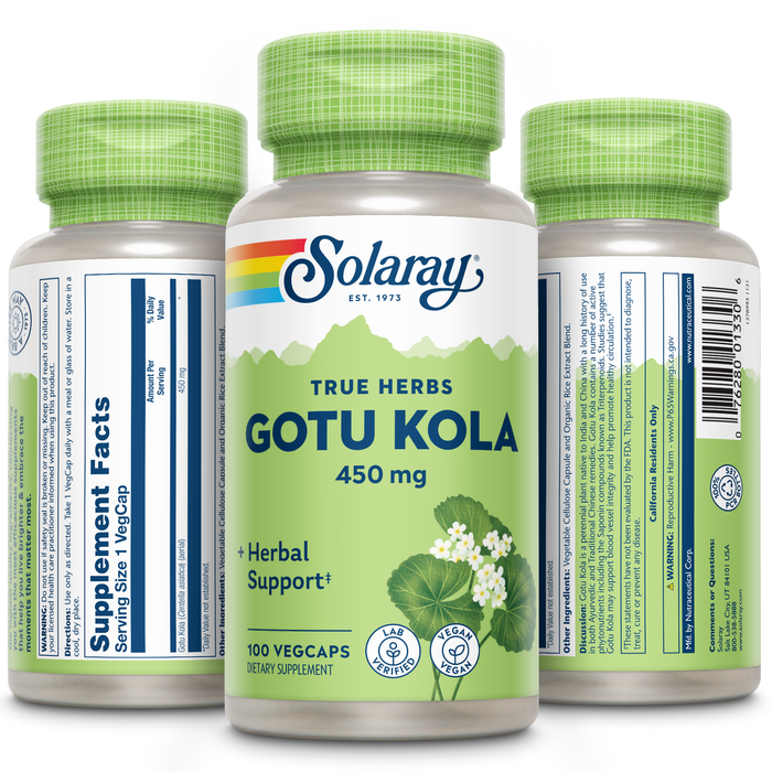 Solaray Gotu Kola 450 mg | Healthy Mood Circulation Support | Non-GMO & Vegan | 100 VegCaps