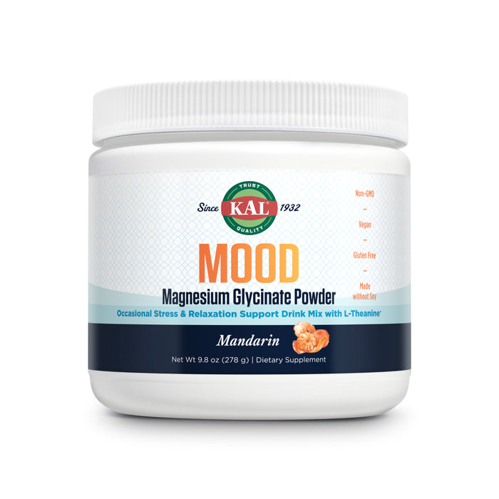 KAL Mood Magnesium Powder with L-Theanine - Mandarin Flavor Magnesium Supplement - Relaxation Support, High Absorption, No Added Sugar, Vegan, Gluten Free, Made Without Soy - 40 Servings, 9.8 oz