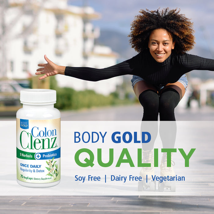 BodyGold Colon Clenz Regularity & Detox Formula Once Daily Support with 9 Herbs + Active Probiotics