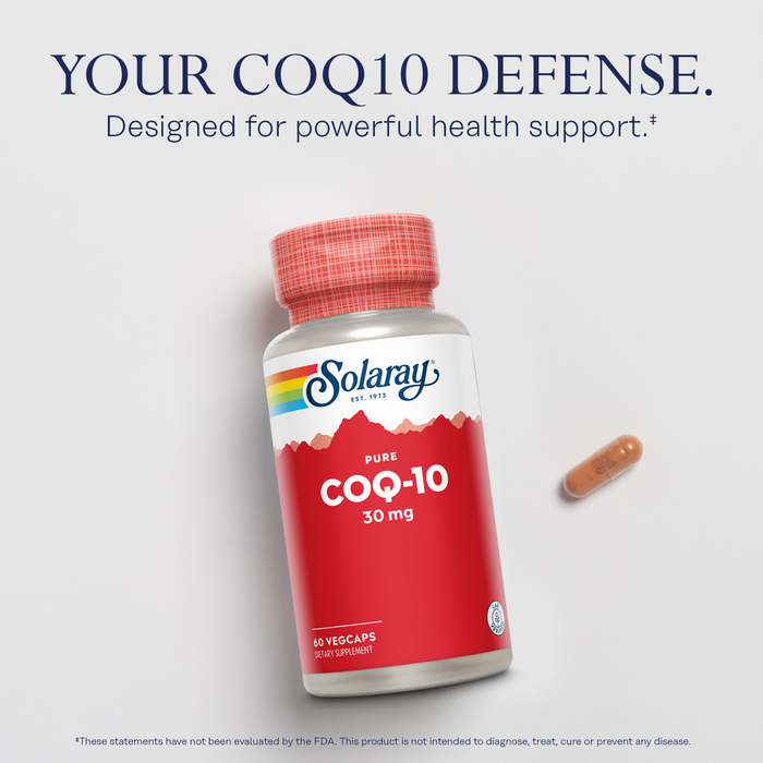 Solaray Pure CoQ-10 30 mg | Health Heart Function & Cellular Energy Support | Non-GMO, Vegan & Lab Verified for Purity | 60 VegCaps